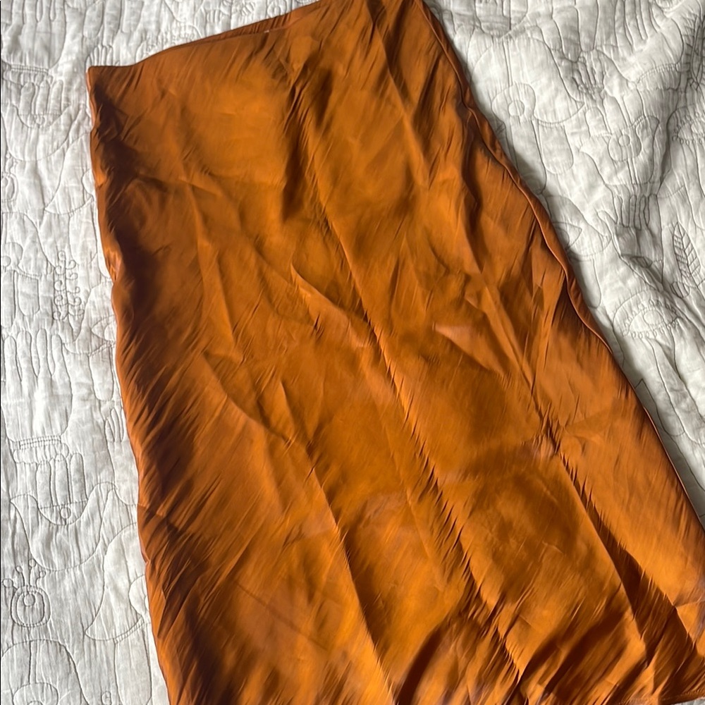 Anthropologie Silky Orange Midi Skirt